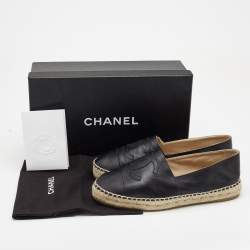 Chanel Black Leather CC Espadrille Flats Size 38