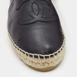 Chanel Black Leather CC Espadrille Flats Size 38