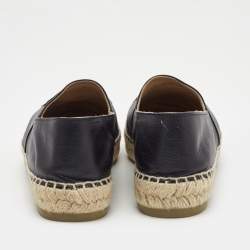 Chanel Black Leather CC Espadrille Flats Size 38