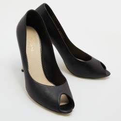 Pre Owned Chanel Black Leather Peep Toe Pumps Size 41