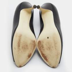 Pre Owned Chanel Black Leather Peep Toe Pumps Size 41