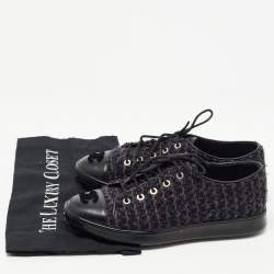 Chanel Blue/Black Tweed and Leather Cap Toe CC Low Top Sneakers Size 37.5