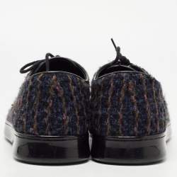Chanel Blue/Black Tweed and Leather Cap Toe CC Low Top Sneakers Size 37.5