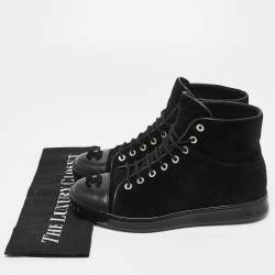 Pre Owned Chanel Black Corduroy and Leather Cap Toe CC High Top Sneakers Size 37.5 