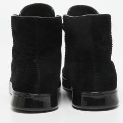 Pre Owned Chanel Black Corduroy and Leather Cap Toe CC High Top Sneakers Size 37.5 