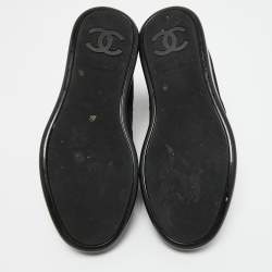Pre Owned Chanel Black Corduroy and Leather Cap Toe CC High Top Sneakers Size 37.5 