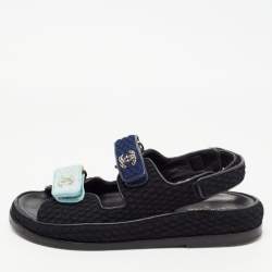 CHANEL, Shoes, Chanel Knit Fabric Velcro Dad Sandals Black Dark Blue  Light Blue Size 7