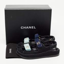 Chanel Multicolor Knit Fabric and Leather Velcro Dad Sandals Size 38