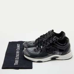 Pre Owned Chanel Black PVC and Patent Leather CC Low Top Sneakers Size 39.5