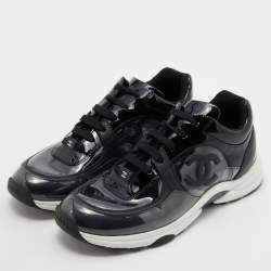 Pre Owned Chanel Black PVC and Patent Leather CC Low Top Sneakers Size 39.5