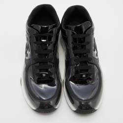 Pre Owned Chanel Black PVC and Patent Leather CC Low Top Sneakers Size 39.5