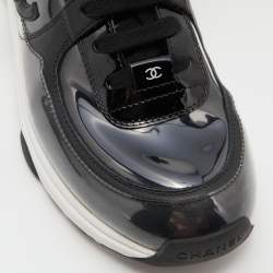 Pre Owned Chanel Black PVC and Patent Leather CC Low Top Sneakers Size 39.5