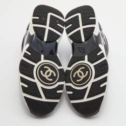Pre Owned Chanel Black PVC and Patent Leather CC Low Top Sneakers Size 39.5