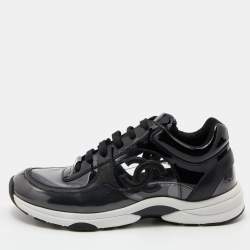 Pre Owned Chanel Black PVC and Patent Leather CC Low Top Sneakers Size 39.5