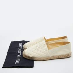 Chanel Cream Quilted Leather Interlocking CC Logo Espadrille Flats Size 39