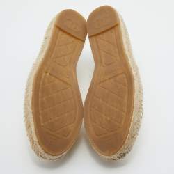 Chanel Cream Quilted Leather Interlocking CC Logo Espadrille Flats Size 39