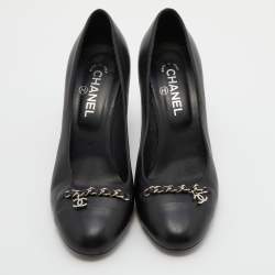 Chanel Black Leather CC Chain Link Cap Toe Pumps Size 41