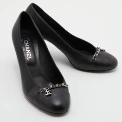 Chanel Black Leather CC Chain Link Cap Toe Pumps Size 41