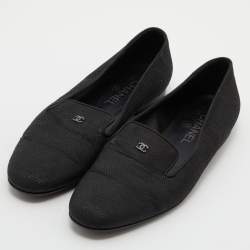 Pre Owned Chanel Black Fabric CC Slip On Smoking Slippers Size 39.5
