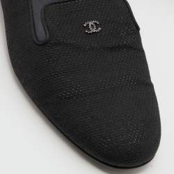 Pre Owned Chanel Black Fabric CC Slip On Smoking Slippers Size 39.5