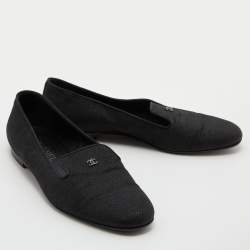 Pre Owned Chanel Black Fabric CC Slip On Smoking Slippers Size 39.5