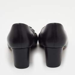 Pre Owned Chanel Black Leather CC Camelia Block Heel Pumps Sie 38.5