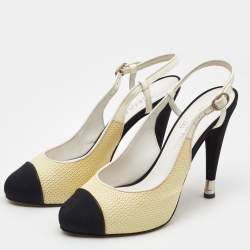Pre Owned Chanel Tricolor Patent Leather and Canvas Cap Toe Slingback Pumps Size 40