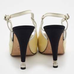 Pre Owned Chanel Tricolor Patent Leather and Canvas Cap Toe Slingback Pumps Size 40