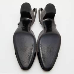 Pre Owned Chanel Grey/Black Felt and Velvet CC Block Heel Slingback Sandals Size 40