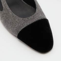 Pre Owned Chanel Grey/Black Felt and Velvet CC Block Heel Slingback Sandals Size 40