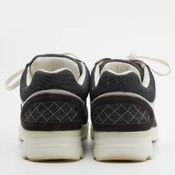 Pre Owned حذاء رياضي شانيل CC جلد وسويدي ودينم أسود / أبيضبعنق منخفض  مقاس 38