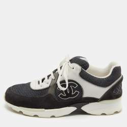 Chanel Black/White Denim, Suede and Leather CC Low-Top Sneakers