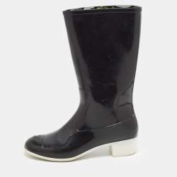 Chanel Black Rubber CC Cap Toe Rain Boots Size 41 Chanel