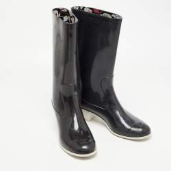 Chanel Black Rubber CC Cap Toe Rain Boots Size 41