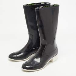 Chanel Black Rubber CC Cap Toe Rain Boots Size 41