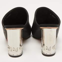 Chanel Black Leather And Canvas CC Cap Toe Block Heel Mules Size 37