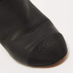 Chanel Black Leather And Canvas CC Cap Toe Block Heel Mules Size 37