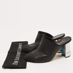 Chanel Black Leather And Canvas CC Cap Toe Block Heel Mules Size 37