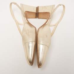 Pre Owned Chanel Gold Leather CC Slingback D'orsay Pumps Size 41