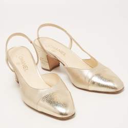 Pre Owned Chanel Gold Leather CC Slingback D'orsay Pumps Size 41