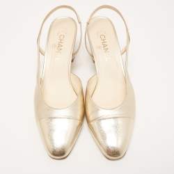 Pre Owned Chanel Gold Leather CC Slingback D'orsay Pumps Size 41