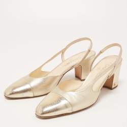 Pre Owned Chanel Gold Leather CC Slingback D'orsay Pumps Size 41