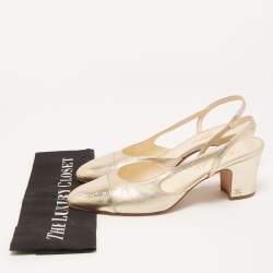 Pre Owned Chanel Gold Leather CC Slingback D'orsay Pumps Size 41