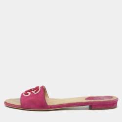 Chanel Purple Suede Embroidered CC Flat Slides Size 39