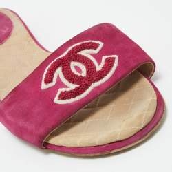 Chanel Purple Suede Embroidered CC Flat Slides Size 39
