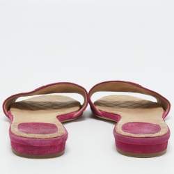 Chanel Purple Suede Embroidered CC Flat Slides Size 39
