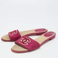 Chanel Purple Suede Embroidered CC Flat Slides Size 39