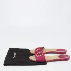 Chanel Purple Suede Embroidered CC Flat Slides Size 39