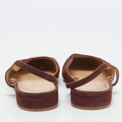 Chanel Burgundy/Gold Suede and Leather Cap Toe Slingback Flats Size 41.5