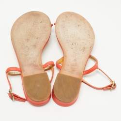 Chanel Orange Leather Enamel Embellished Toe Ring Ankle Strap Flat Sandals Size 36